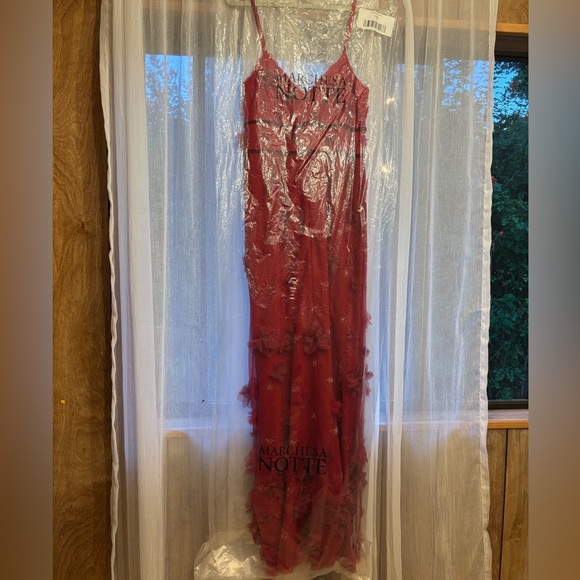 NWT Marchesa Notte Red Floral Appliqué Embellished Fit to Flare Dress Size 2 - Picture 4 of 10